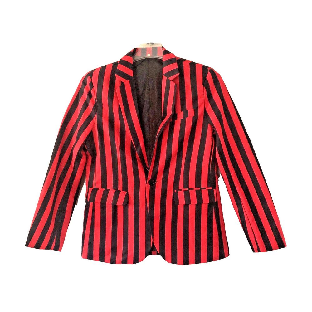 Womens Black & Red Striped Jacket Joker Costume Cosplay Halloween Batman Party